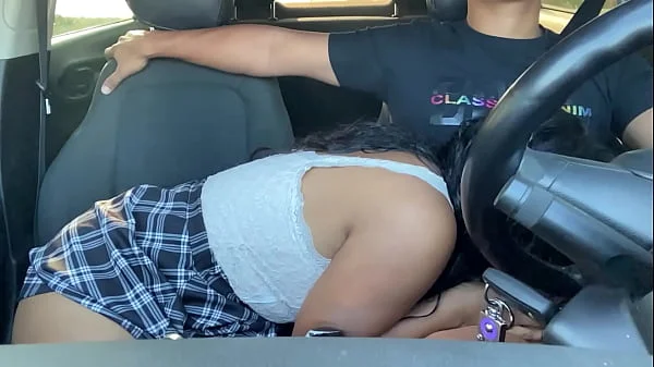 Horny passenger gets into Uber without panties and driver can't resist her